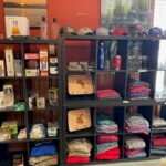 Merchandise such as shirts, hats, flasks, and cups.